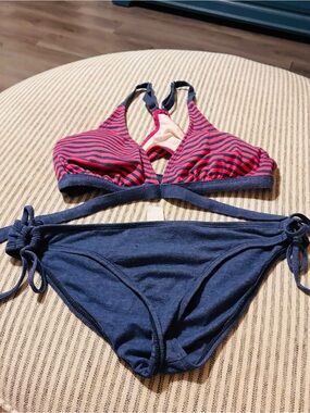 Splendid Pink & Navy Striped Bikini Set